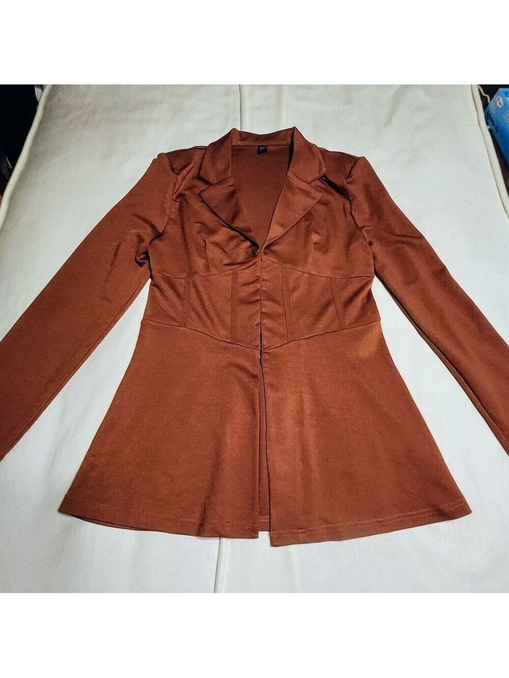 Shein Brown Hook And Eye Blazer Jacket Size 8 10 - Picture 6 of 10